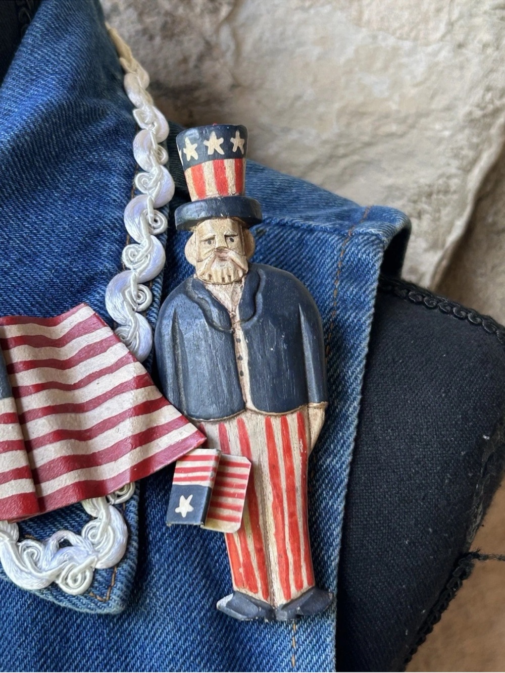 Vintage Womens 4th Of July Denim Vest S/M Stars & Stripes Uncle Sam EC - Picture 5 of 15